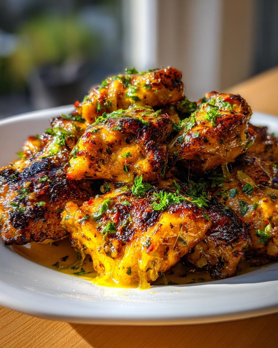 Close-up of glistening Crockpot Lemonade Chicken wings, garnished with fresh parsley and a hint of chili flakes.
