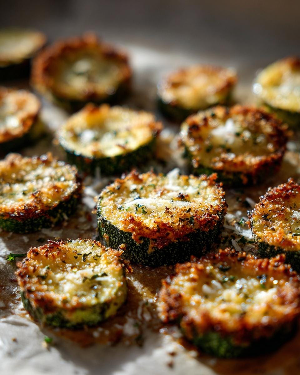 Close-up of baked Crunchy Ranch Cucumber Chips, showing their golden-brown, crispy edges and green centers.