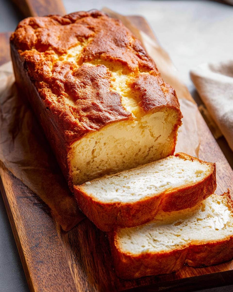 A freshly baked, fluffy Keto Bread loaf, sliced on a wooden board, showcasing its low carb texture.