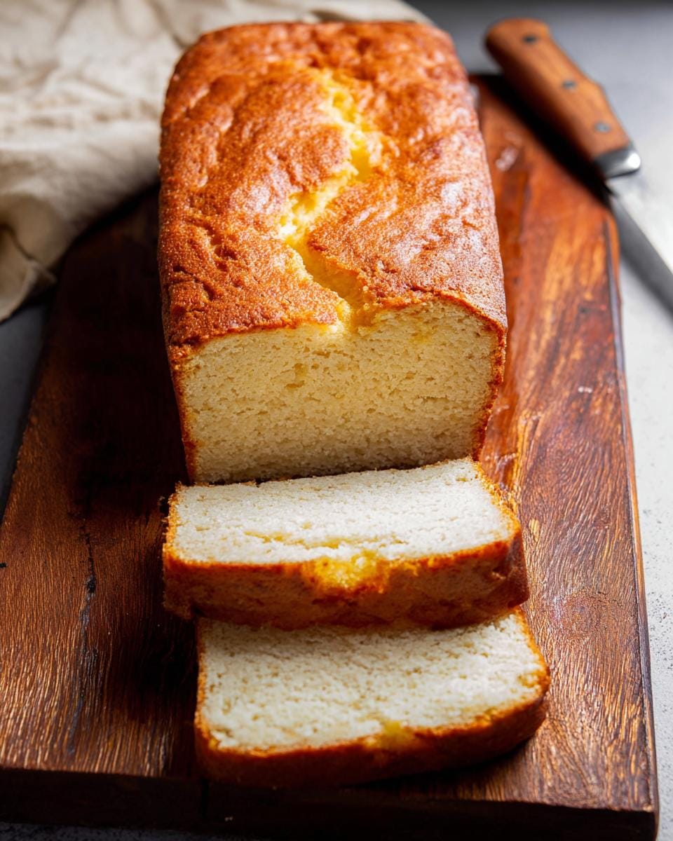 A sliced loaf of easy keto bread, fluffy and low carb, on a wooden cutting board.