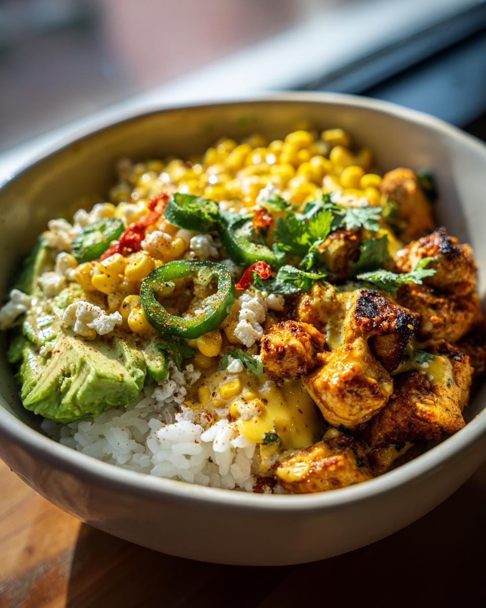 Quick Street Corn Chicken Rice Bowl: 30 Min