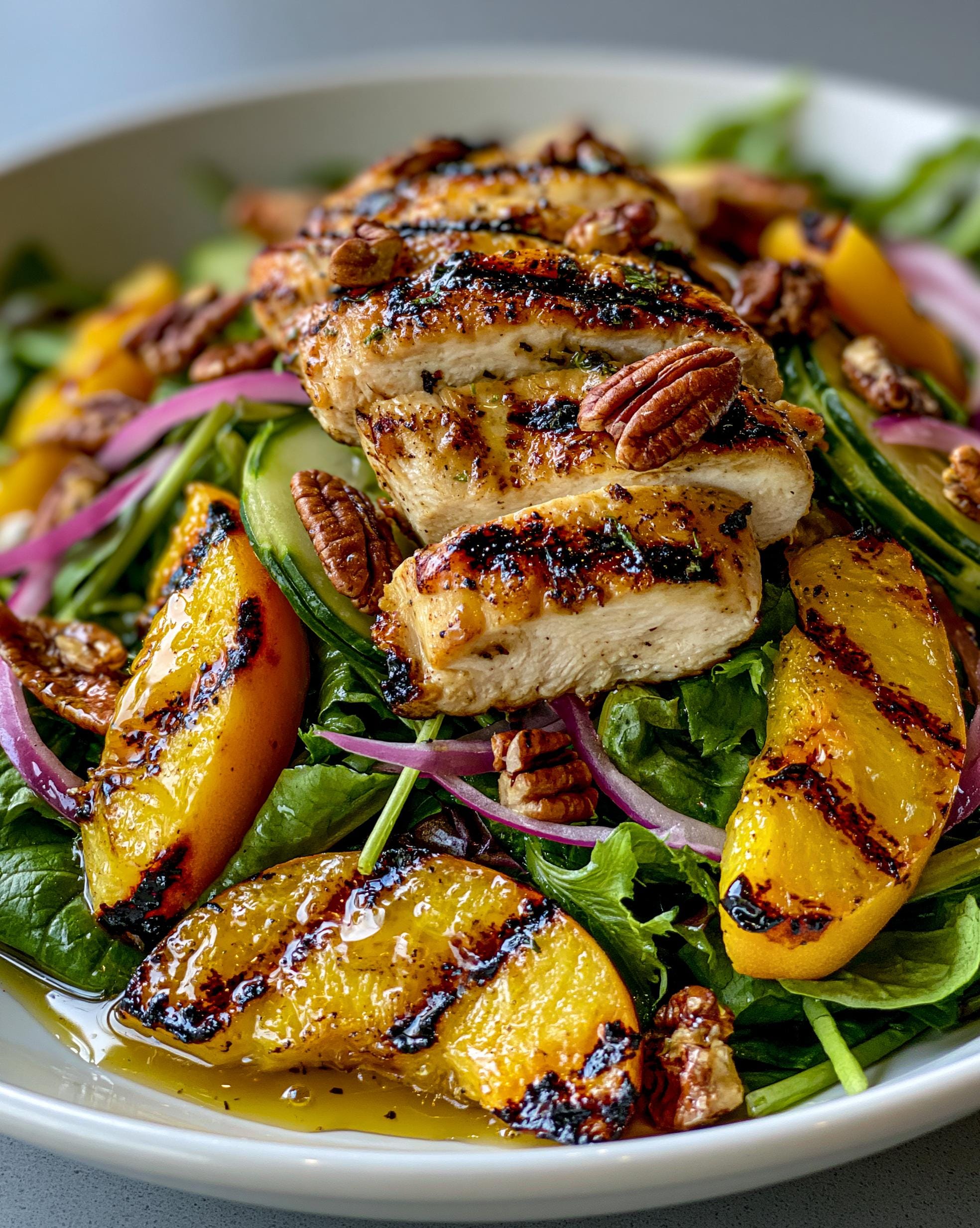 30-Min Grilled Peach Chicken Salad, 30g Protein