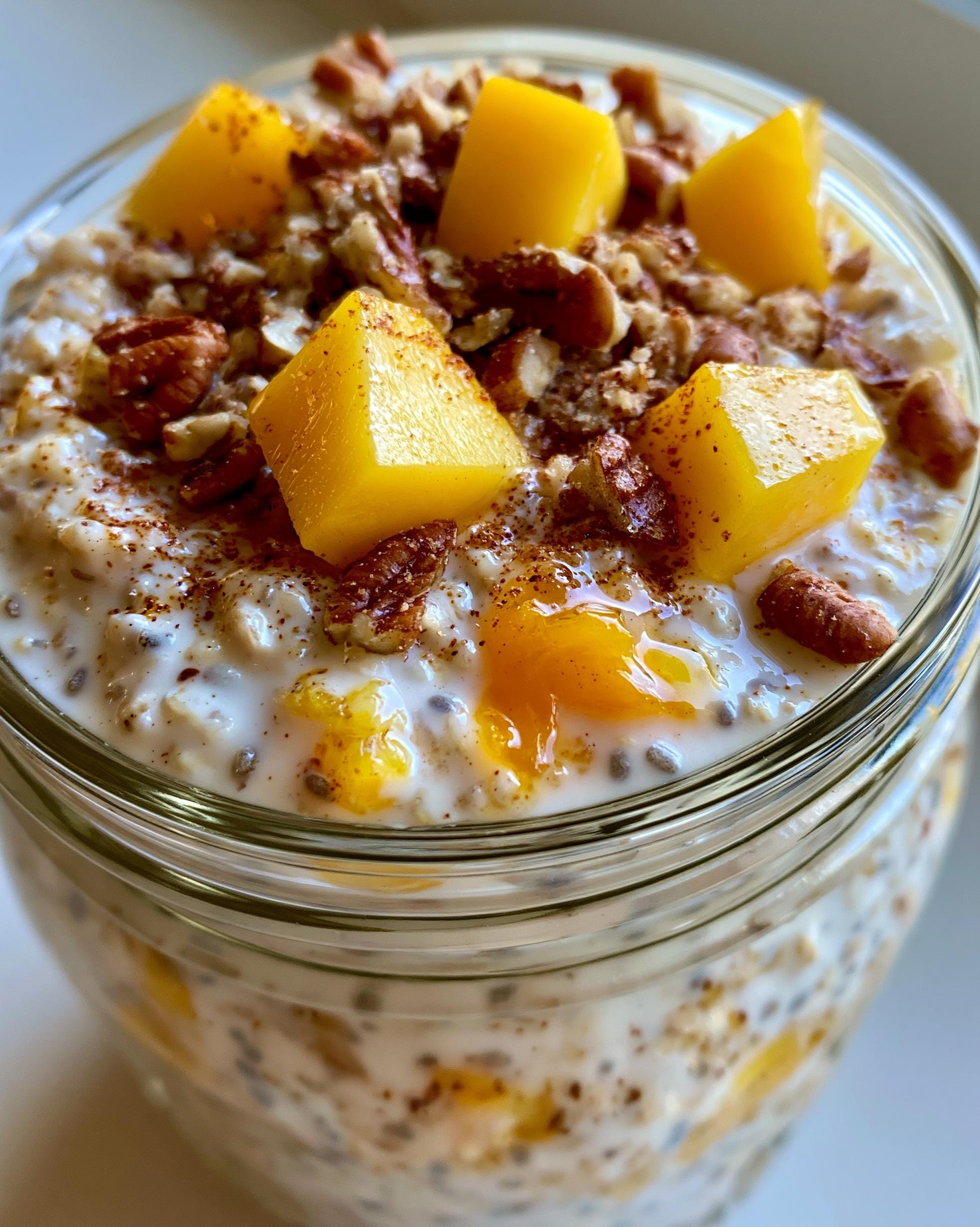 Easy 19g Protein Peach Overnight Oats